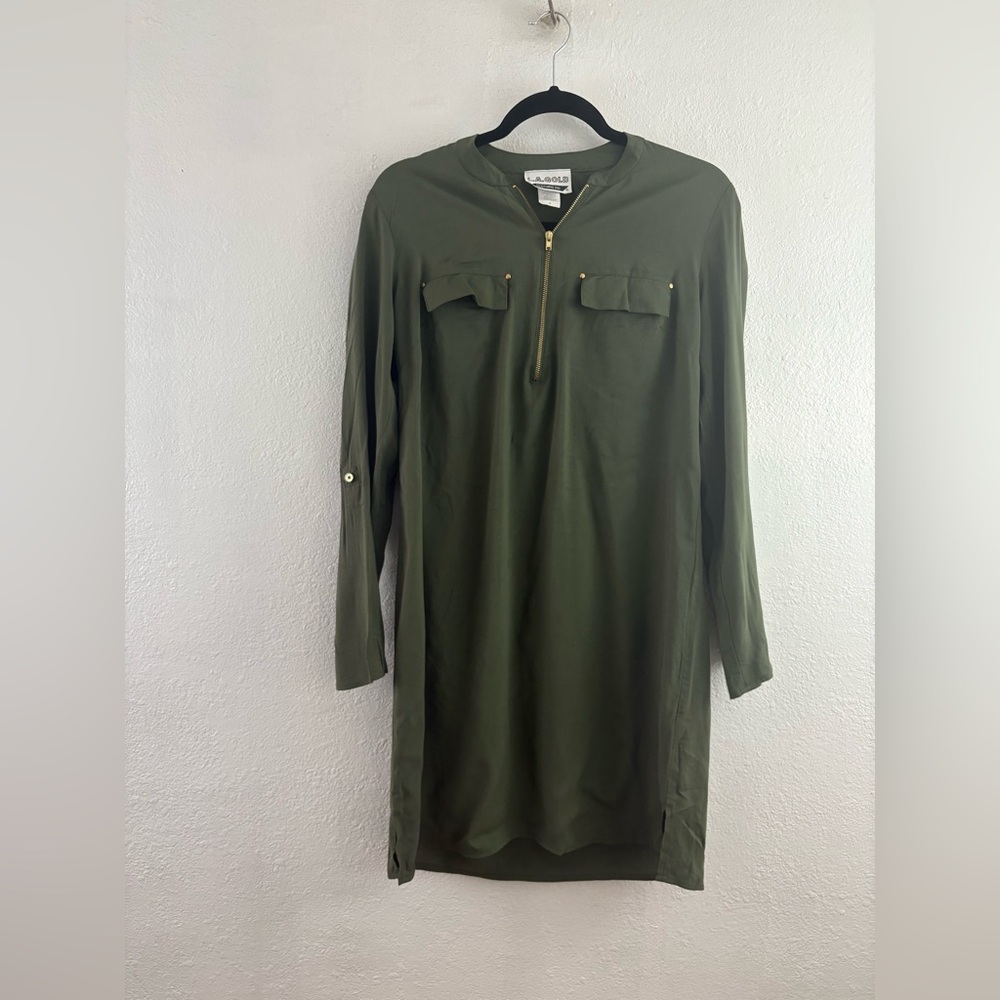 L.A Gold Olive Green Long Sleeve Dress size M